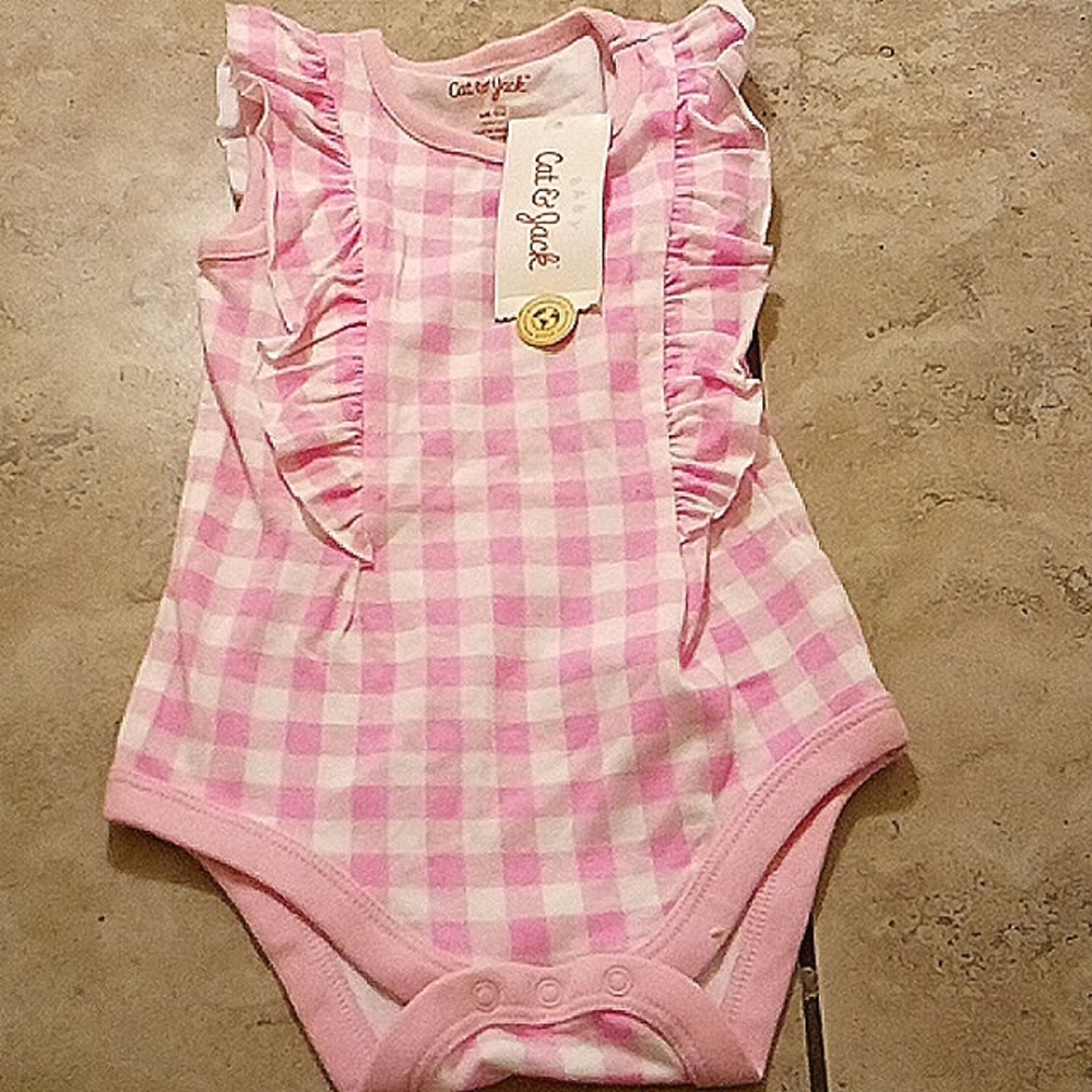 Baby Cat & Jack, 6-9 months. Pink and white checkered.